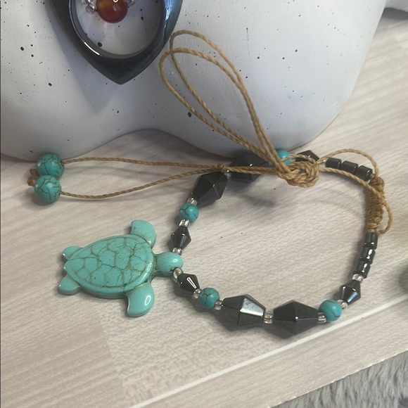 Blue and Black Necklace Set with Heart Pendant and Silver Accents - Picture 3 of 6